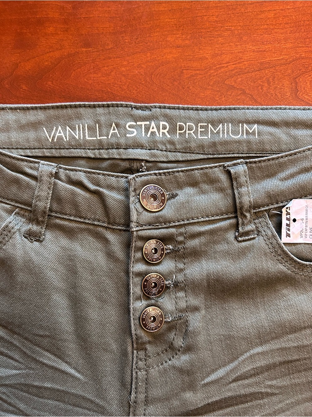 Vanilla Star Olive High-Rise Button-Fly Women's Jeans Size 13